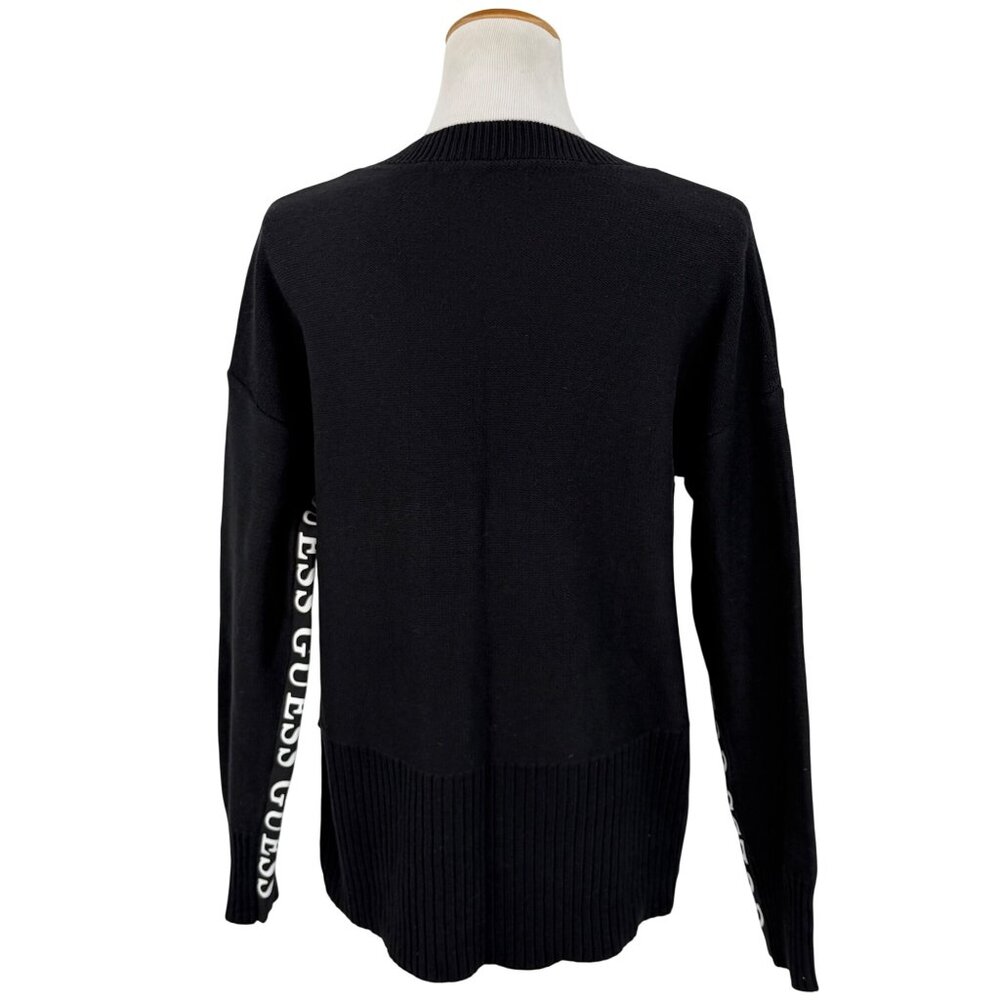 Guess Black V-Neck Logo Knit Sweater XL| Mob Wife Old Money Peppy 90s Minimalist - Picture 8 of 13